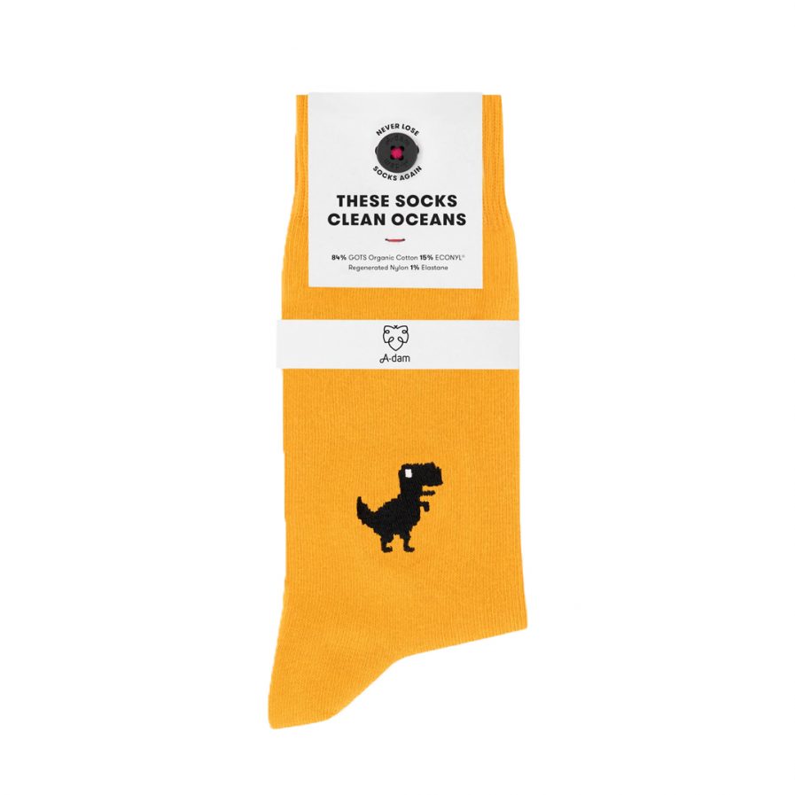 Gelbe Socken mit Dino Stick