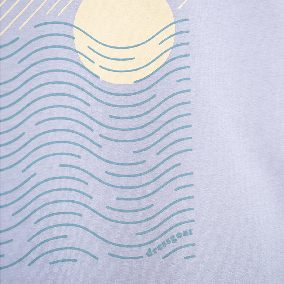 Detailansicht blaues T-Shirt Wellen Sonne Print