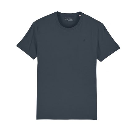 dunkelblaues T-Shirt mit kleiner Ziege Motiv bestickt auf Brust